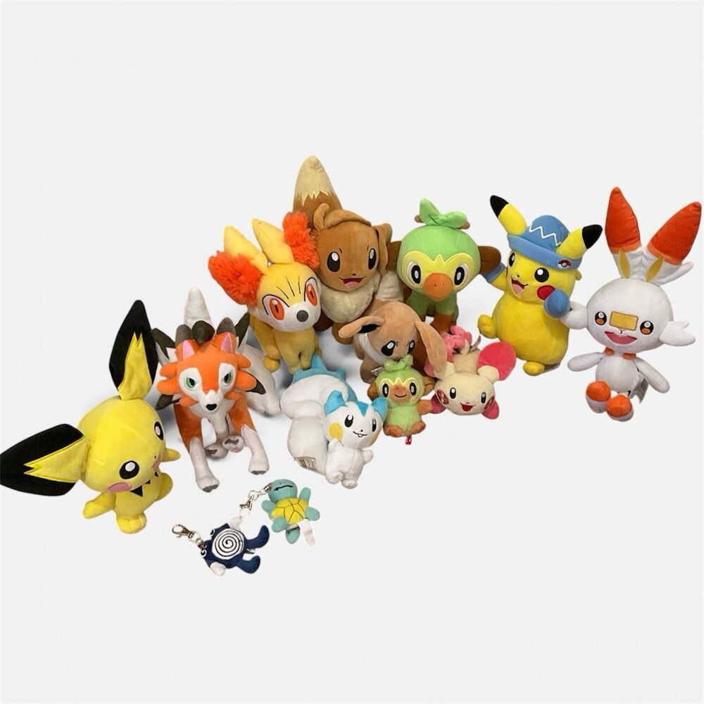 Lot Of 13 Nintendo Pokemon Toy Plush Scorbunny, Grookey, Eevee, Lycanroc, etc